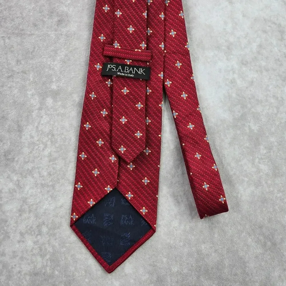 Jos. A. Bank Red Blue Floral Weave Geometric Silk Executive Italy Neck Tie Men's